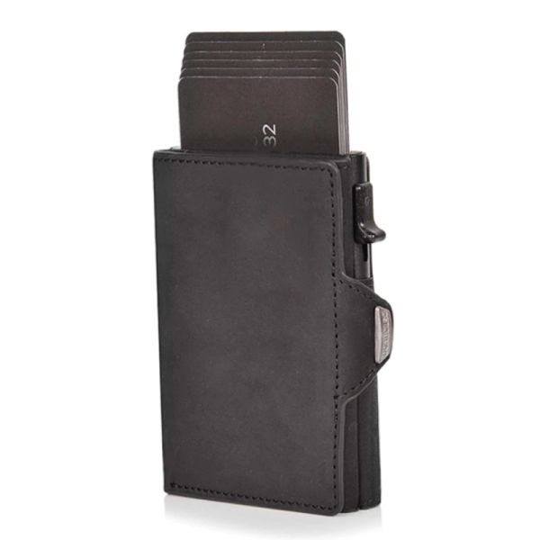 Halter Popup Kreditkartenkoffer Hochqualitätskarten -ID -Halter Leder Mini Wallet Männer RFID kleine Geldbörse braun schwarze Kaffee Kohlefaser