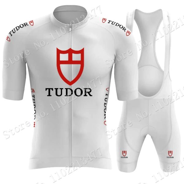 Наборы 2024 White Tudor Pro Team Cycling Jersey Set Set Steemever Summer Clothing Mens Road Bike Ridts костюм Bicycle Bib Shorts Mtb Ropa