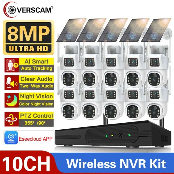 Kameralar 4K Çift Lens Wifi Güneş CCTV Kamera Sistemi 10CH 5MP Kablosuz NVR Kit 2 Yolu Ses PTZ IP Güvenlik Kamera Video Gözetleme Kiti