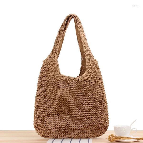 Bolsas de ombro Bohemian Straw bolsa de palha de verão praia artesanal de grande capacidade Rattan Totes ao ar livre bolsas de bolsa à beira -mar ao ar livre