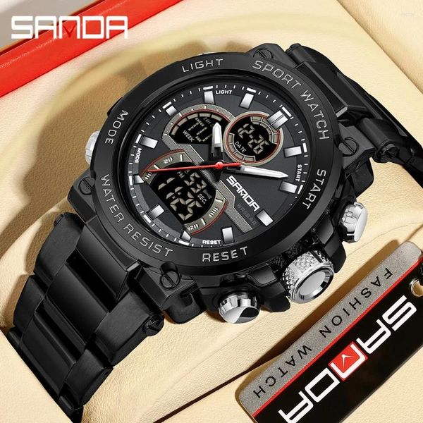 Нарученные часы Sanda 6175 Продажа модных электронных часов спортивные спортивные водонепроницаемые будильники стальной полоса