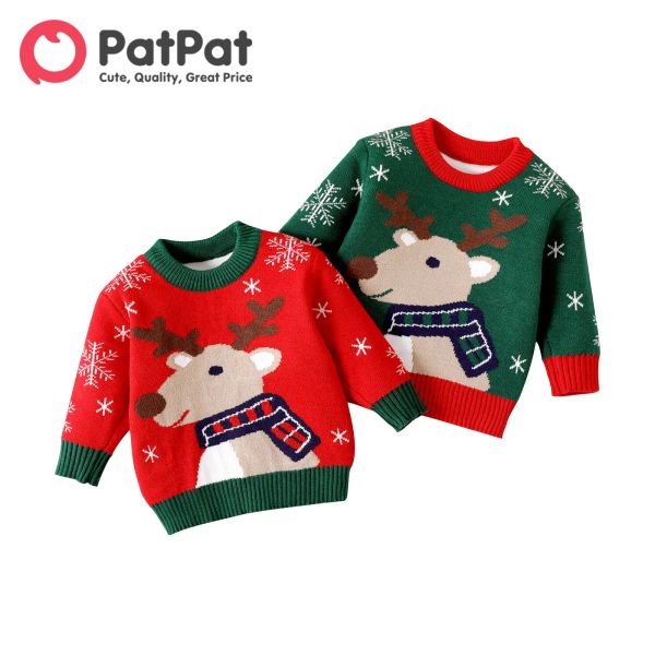 Sweatshirts Patpat Weihnachts -Sweatshirts Baby Jungen Kleidung Mädchen Herbst Rentier Grafik Longsleeve Strickpullover