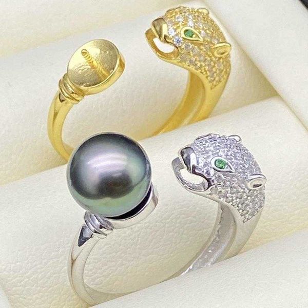 Anello per animali personalizzato a vendita a calore 925 anello perle d'argento Supporto vuoto Accessorio di cera miele Leopardo regolabile in pietra di giada con carrtiraa anelli originali