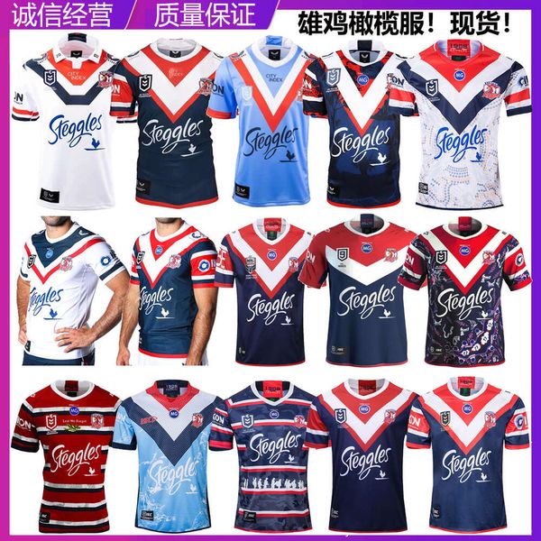 Men Jersey 2022 Roosters australianos em casa/manga curta de manga curta Rugby de roupas esportivas de azeitona