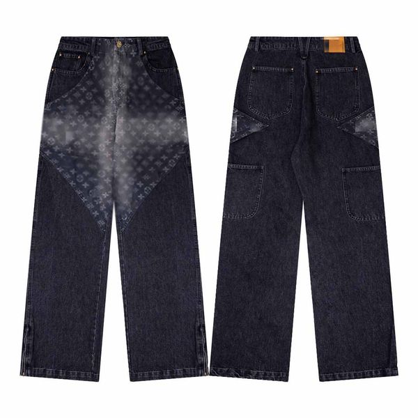 Designer calça jeans de calça de jeans da marca High Street Fashion Light Wash danificou perna larga de retalhos soltos rocha