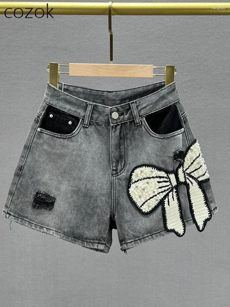 Frauen Jeans A-Linie Denim Shorts Sommer Mode hohe Taille losen schlanke europäische Warenperlen Strass-Hose mit weitem Bein