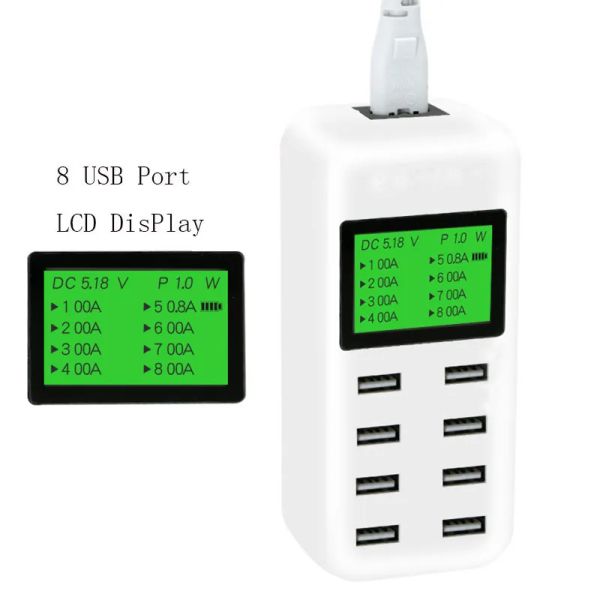 Hubs 8 Port Smart USB -концентратор быстрого зарядки с LCD 40w Multiport USB -зарядная станция на стену зарядное устройство для iPhone XS Max iPad Samsung