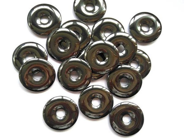 Shop 6pcs Ematite Donut Stone 30mm disco argento grigio grigio gemma gemma pietra per ciambella a pendente focale Emaite Jewelry2894096