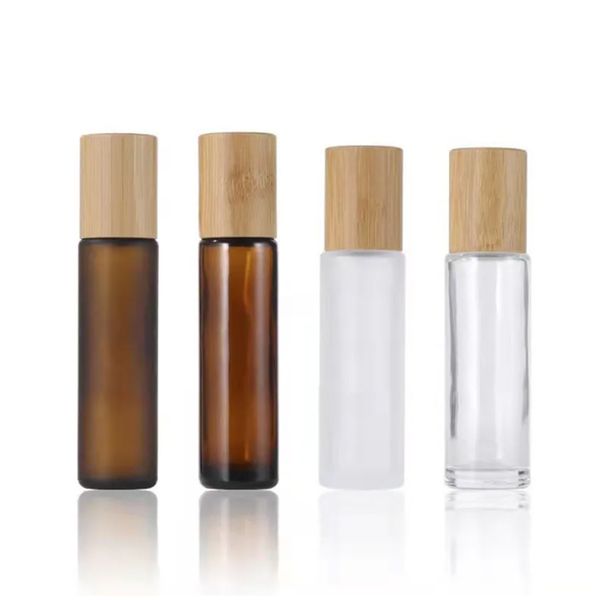 5 ml 10 ml 15 ml Glas ätherische Ölrolle auf Flaschen mit Edelstahl -Rollenbällen und Bambusdeckel nachfüllbarer Parfümprobe Kosmetische Verpackungsflasche Großhandel