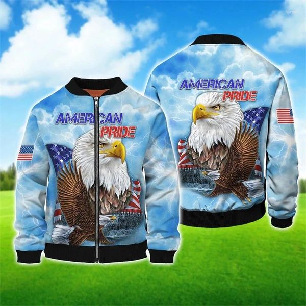 Jackets masculinos Independência Dia 3d Imprimir homens homens harajuku moda de moda primavera de manga longa EUA bandeira nacional padrão zíper y2k tops