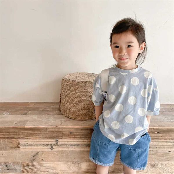 T-shirt Summer Cute Children Dot Linen Cotton T Shirts Girls Boys Boys Shie Shie Short Sleee Tops 1-6Y H240423