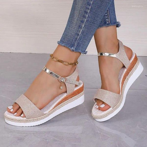 Lässige Schuhe Espadrilles Keilsandalen für Frauen Sommer Peep Toe Nicht Gladiator Frau Modeplattform Sandalias Mujer 2024