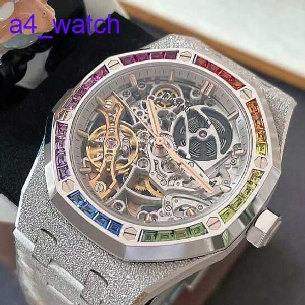 Moderne AP Armwache Watch Royal Oak Serie 15466BC Hohlwaatshochgold Frost Gold Original eingelegtes Regenbogen Diamond Unisex Casual Business Sports Mechanical Watch