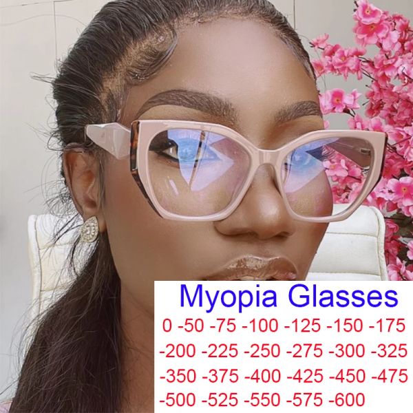 Linsen modische rosa Katzenauge Rezept Myopie Brille Optisch Blau Licht Filter Übergroße Brille trendige Frauen Brillen Rahmen 2 3