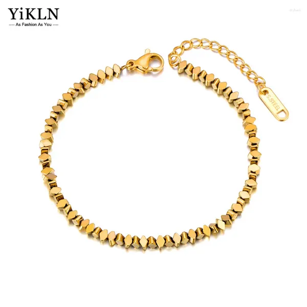 Bracelets de link Yikln Golden Hematite Stone Stones Cadeia Bracelete de moda artesanal para mulheres Jóias de charme de aço inoxidável YB23114