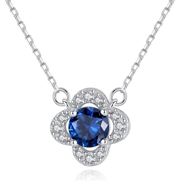 Colar de pendente de safira vintage S925 Silver Zircon 4/Colar da marca de folhas