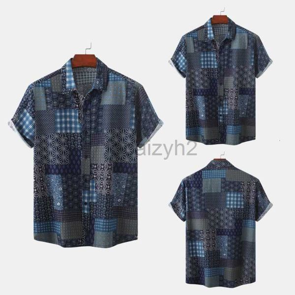 Camisetas masculinas 2024 Primavera/verão Novo estilo étnico Juventude de camisa curta de linho masculino masculino de tamanho europeu de camisa de tamanho do homem camisetas pólo Tops