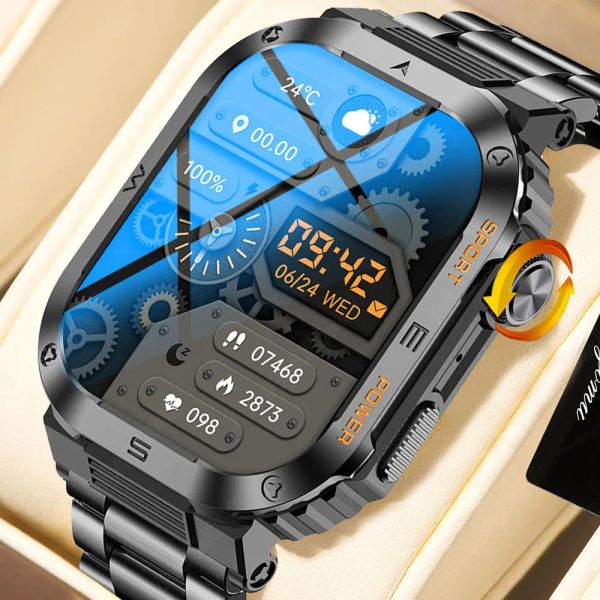 Controlla Smart Watch militare per uomini con Bluetooth Chiamata cardiaca 100+ Modalità sportiva Attività Tracker Smartwatch per esterni per iOS Android
