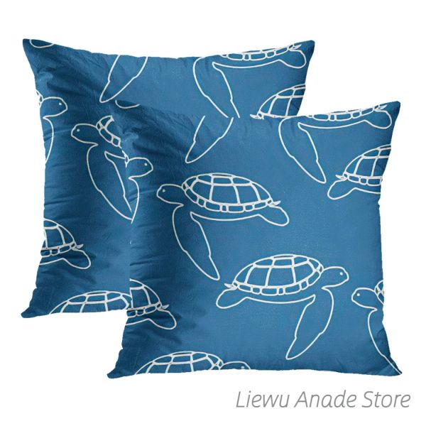 Casos de travesseiros de tartaruga marítima de travesseiros Capa de almofada de água animal 2pcs 45x45cm Ocean Águos -de -mar de cavalos -marinho Capas de travesseiros decoração