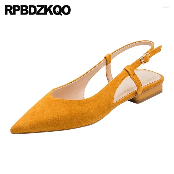 Sapatos casuais de tamanho grande ponta pontual slingback Sandálias de planos confortáveis em fits wide women work work verão 2024 camurça de camurça sólida