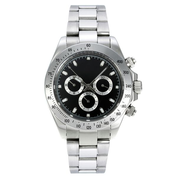 Yüksek kaliteli erkek saatler klon izle siyah kadran çalışıyor chrono tam gümüş kadran işaretleme 43mm kuvars izle kronometre serin hediye kronografı saat pil mevcut