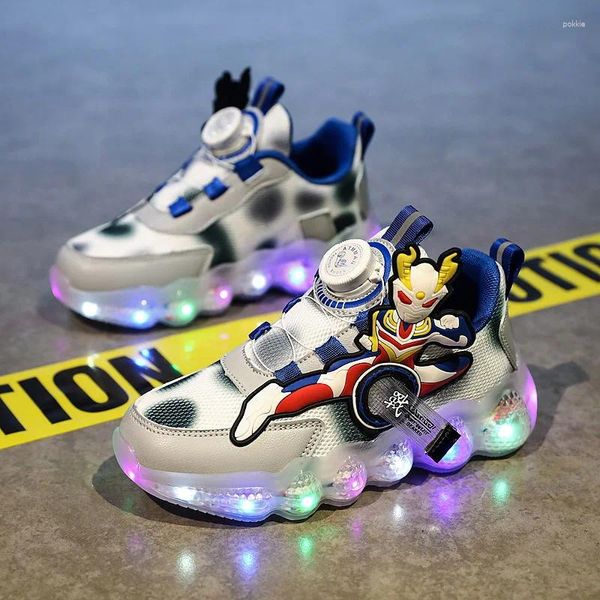 Sıradan ayakkabılar çocuk aydınlık spor ayakkabılar karikatür ışığı döner toka emilim koşu çalışan çocuklar spor ayakkabı nefes alabilen çocuk