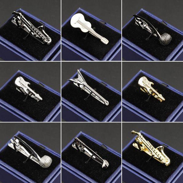 Clips Fashion Metal Männer Binden Clip Golden Musical Instrument Gitarre Schere Blattbrille Form einfaches Riegel Verschluss Herrenanzug Hochzeitsgeschenk