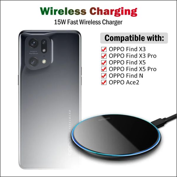 Chargers 15W Caricatore wireless veloce per Oppo Trova x3 x5 x6 pro oppo ace2 Trova n Qi Wireless Ricarica con cavo USB