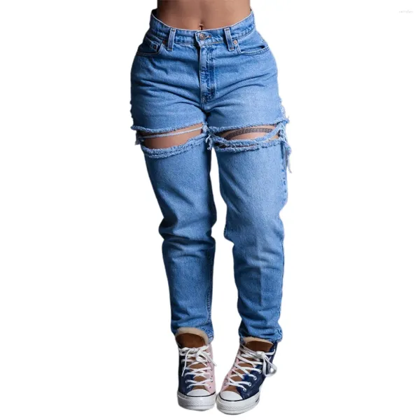 Calça de jeans feminina para mulheres rasgadas moda hip hop buracos quebrados calças jeans