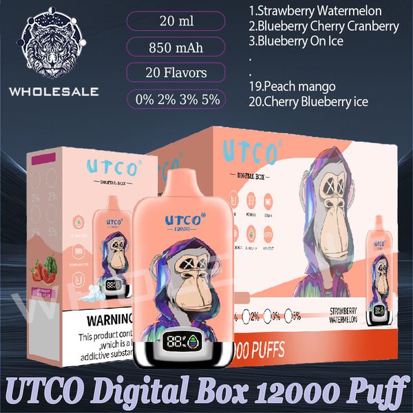 UTCO Box digitale 12000 sbuffi VAPE usa e getta 20 gusti da 20 ml di dispositivo pre-riempimento 850 mAH di tipo C Batteria ricaricabile 12K E sigarette