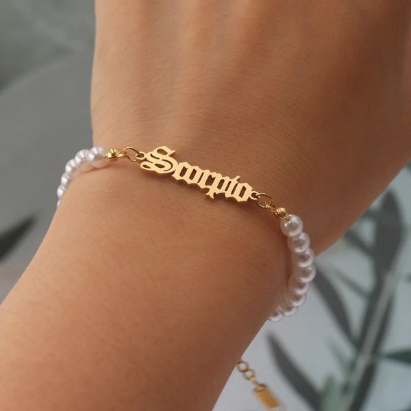 Strands Bracciale perla zodiacale Aquarius Aries Cancer Capricorno Gemini Leo Bilancia Pesci Sagittario Scorpione Taurus Vergo Astrologia Segno