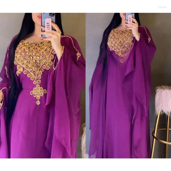 Ethnische Kleidung lila Schmetterlingsstil marokkanischer Langkleid Abaya Hochzeitskleid Blumenmodentrend