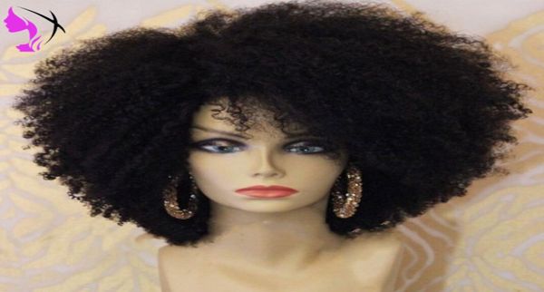 Densità piena afro stravaganti parrucche anteriori in pizzo ricci per donne nere Parte latena della parte anteriore della parrucca sintetica Resistente al calore con peli per bambini9295905