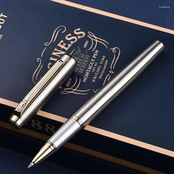 Montagut Smooth Silver Barrel Golden Trim Iridium Roller Ball Pen Requintado Presente de Escrita com Box M001R