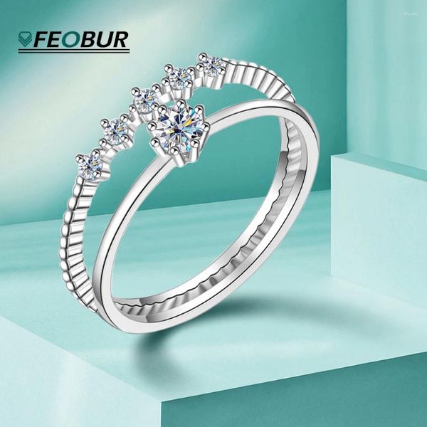 Clusterringe 925 Sterling Silber Moissanit Ring für Frauen 3mm Brilliant D Farbe Diamant Zwei Stapel stapelbare Brautsätze Fein Schmuck