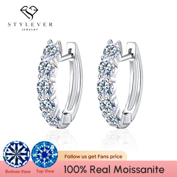 Ohrringe Stylever 3mm D Farbe Moissanit Diamant Hoop Ohrringe für Frauen echt 925 Sterling Silber Plattiert Weißgold Hochzeit Fein Schmuck