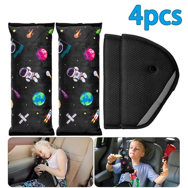 Travesseiro 4pcs Pillow Pillow Universo Padrão Capas de cinto de segurança do carro Ajuste as ombreiras do protetor de segurança suporte para o apoio de cabeça para crianças