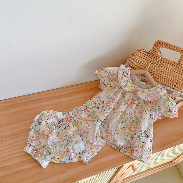 Conjunta Millancel 2022 Summer Baby Clothing Set Setting Toddler Girls Floral Girls Tee and Bloomers 2 PCS Suitores infantis