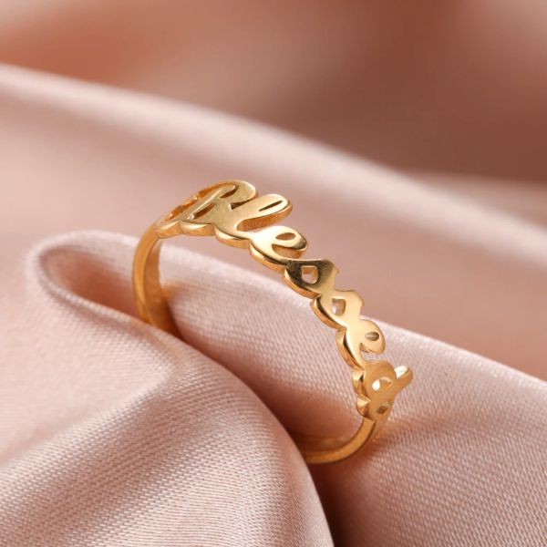 Bands CoolTime Letters Gesegnete Ringe Edelstahl Goldfarbe Paar Finger Ring für Frauen Männer Mode 2024 Neues Hochzeitsschmuck Geschenk