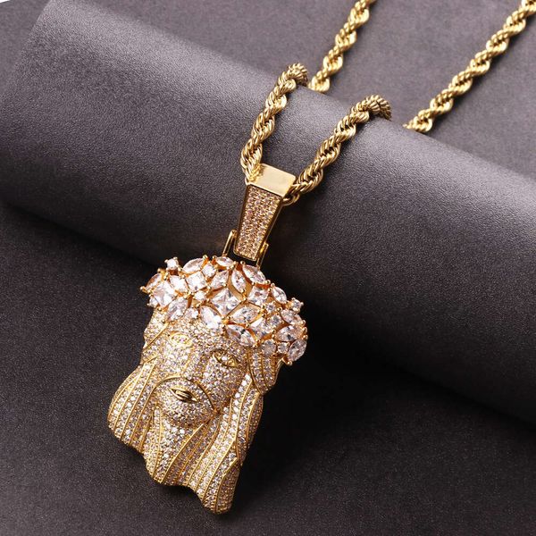 Novo Hip-Hop Copper Inclaid Zircon Diamond Jesus Jóias de Personalidade masculina