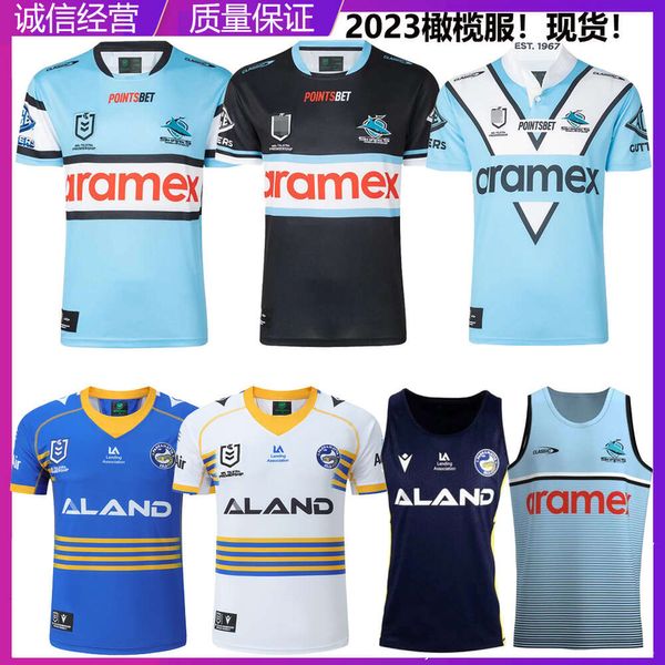 Men Jersey 2023 Sharks Paramata Eel Home/Away Sleeve Tank Top Treining Treinamento de Olive Rugby