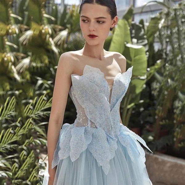 Abiti per feste 14186#eleganti illuso a V illuso illusione floreale in tulle gonfio Piega lussuosa maxi semplice ballo da ballo da ballo da ballo formale sera