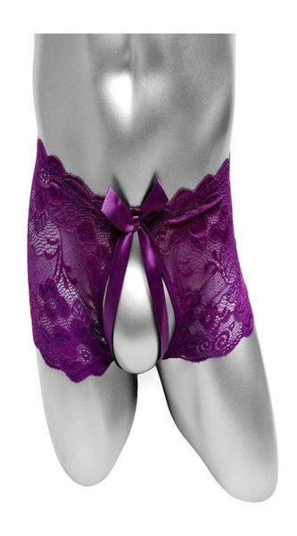 Открытая промежность цветочного кружева Sissy Boxer Candies сексуальные мужские шорты нижнее белье через модное нижнее белье милые мужские бикини.