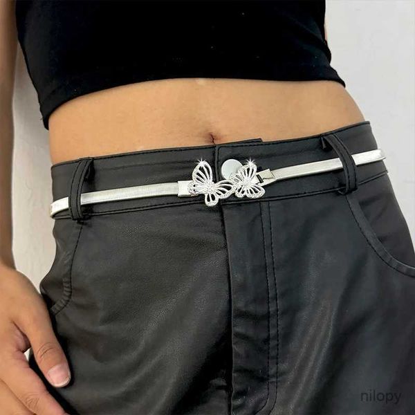 Taillenkettengürtel elastische Goldkette Gürtel Frauen Taille Punk Y2k Silber Metall Strassgürtel für Frauen Schmetterling Luxus goldenes Bund