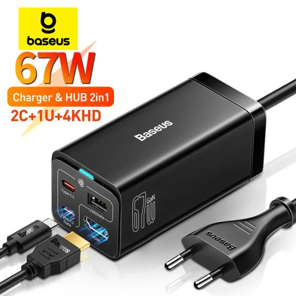 Hubs Baseus 67W GAN5 USB C Зарядное устройство Hub Fast Зарядка для iPhone 14 13 Тип C Hub 4K 30 Гц HDMI USB4 Адаптер для Switch Steam Dock Dock