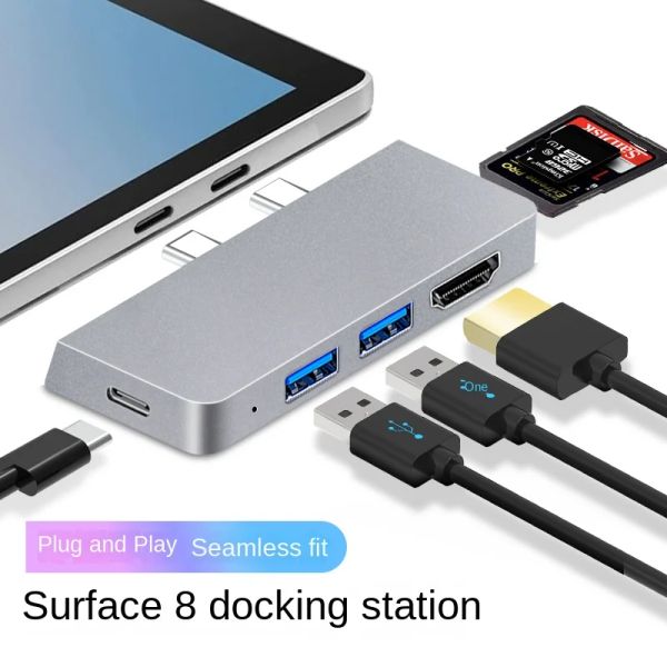 Estações USB C Hub para Microsoft Surface Pro 8 Adaptador de dock Type CEC