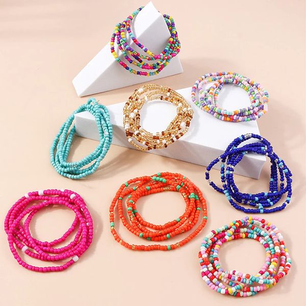 Strands Bohemian handgefertigtes Perlenarmband für Frauen Sommer mehrschicht farbenfrohe Perlen Kettenbänder Mädchen Boho Schmuck Großhandel in Schüttung