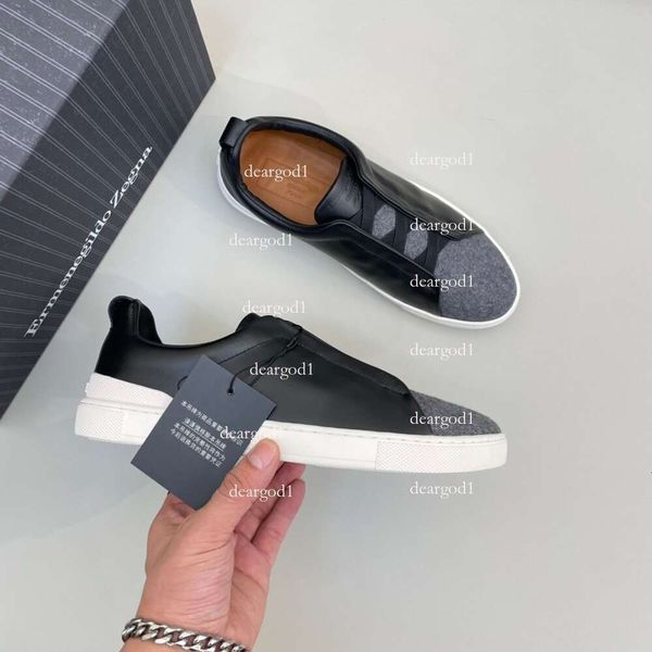 Zegna Designer Casual Shoes Triple Stitch Low Top Sneaker Stripes Social Wedding Party Quality Leather Shoes Zegnas логотип KK 16