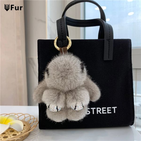 Ketten Nerzfell Bunny Fell Anhänger Bag Schmuck Schlüsselkette Plüsch Pendell Trompete süße süße Kaninchen Kinder Tier Cartoon Puppe