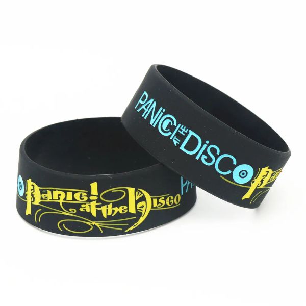 Armbänder 1PC Panik an den Disco -Bändern 1 Zoll breit Größe Silikon Armbänder Schwarze Gummi -Musik -Fans Gummi -Armbänder Bängel Geschenke Sh195